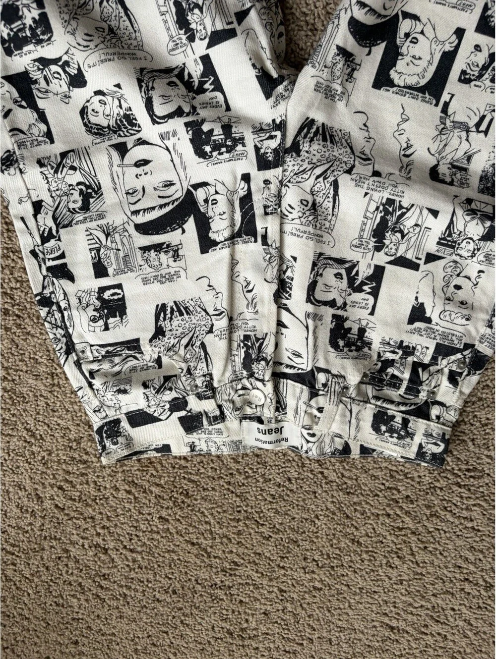 Reformation Newsprint High Rise Straight Leg jeans Newsprint Cream/ Black Sz 25 - Picture 4 of 13